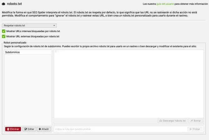 Configuración de robots.txt en Screaming Frog
