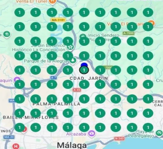 Mapa de posicionamiento local — Clínica estética en Málaga