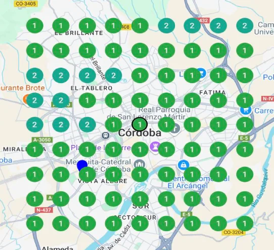 Mapa de posicionamiento local — Clínica de fisioterapia en Córdoba