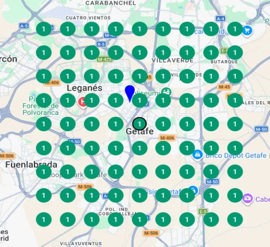 Mapa de posicionamiento local — Empresa de reformas en Getafe